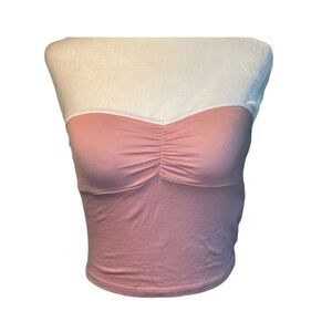 Forever 21 Sweetheart Tube Top Pink White Knit Off The Shoulders Crop S